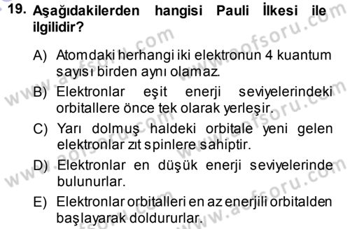 Hücre Kimyası Dersi 2013 - 2014 Yılı (Vize) Ara Sınav Soruları 19. Soru