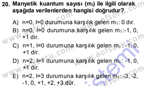 Hücre Kimyası Dersi 2013 - 2014 Yılı (Vize) Ara Sınav Soruları 20. Soru
