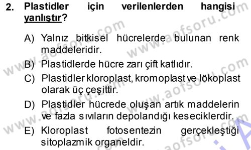 Hücre Kimyası Dersi 2013 - 2014 Yılı (Final) Dönem Sonu Sınav Soruları 2. Soru