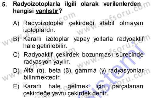 Hücre Kimyası Dersi 2013 - 2014 Yılı (Final) Dönem Sonu Sınav Soruları 5. Soru