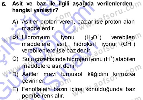 Hücre Kimyası Dersi 2013 - 2014 Yılı (Final) Dönem Sonu Sınav Soruları 6. Soru