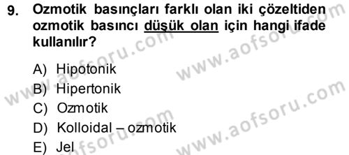 Hücre Kimyası Dersi 2013 - 2014 Yılı (Final) Dönem Sonu Sınav Soruları 9. Soru