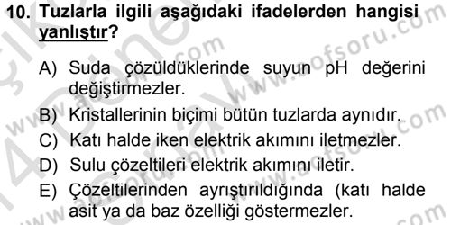 Hücre Kimyası Dersi 2013 - 2014 Yılı Tek Ders Sınav Soruları 10. Soru