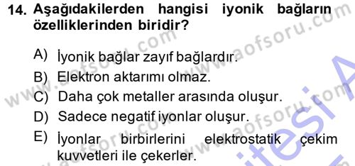 Hücre Kimyası Dersi 2014 - 2015 Yılı (Vize) Ara Sınav Soruları 14. Soru