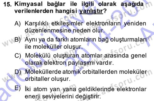 Hücre Kimyası Dersi 2014 - 2015 Yılı (Vize) Ara Sınav Soruları 15. Soru