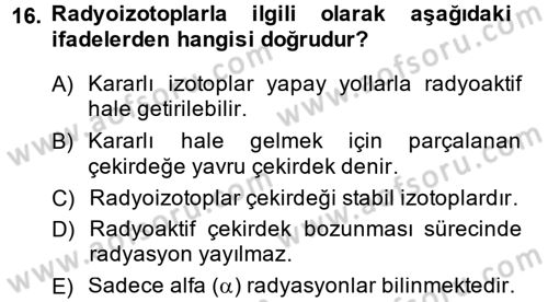 Hücre Kimyası Dersi 2014 - 2015 Yılı (Vize) Ara Sınav Soruları 16. Soru