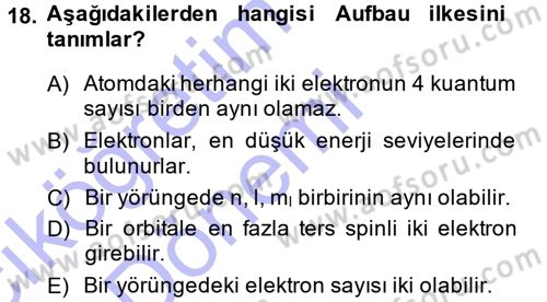 Hücre Kimyası Dersi 2014 - 2015 Yılı (Vize) Ara Sınav Soruları 18. Soru