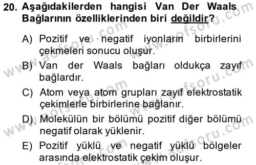 Hücre Kimyası Dersi 2014 - 2015 Yılı (Vize) Ara Sınav Soruları 20. Soru