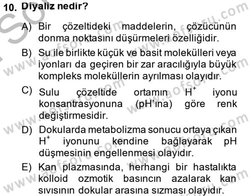 Hücre Kimyası Dersi 2014 - 2015 Yılı (Final) Dönem Sonu Sınav Soruları 10. Soru