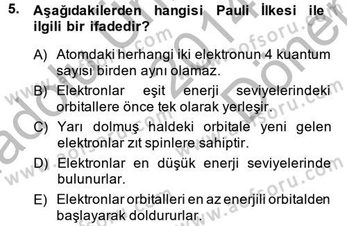 Hücre Kimyası Dersi 2014 - 2015 Yılı (Final) Dönem Sonu Sınav Soruları 5. Soru