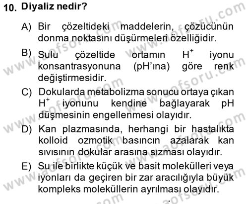 Hücre Kimyası Dersi 2014 - 2015 Yılı Tek Ders Sınav Soruları 10. Soru