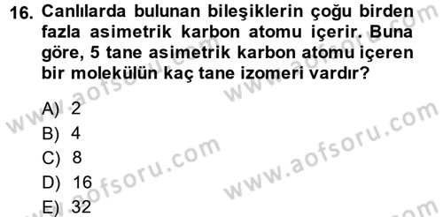 Hücre Kimyası Dersi 2014 - 2015 Yılı Tek Ders Sınav Soruları 16. Soru