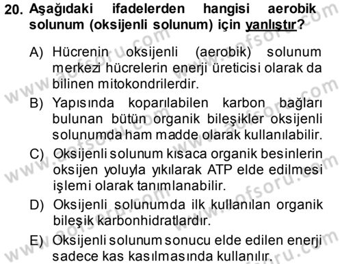 Hücre Kimyası Dersi 2014 - 2015 Yılı Tek Ders Sınav Soruları 20. Soru
