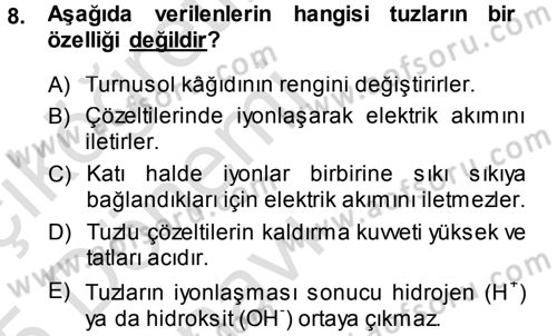 Hücre Kimyası Dersi 2014 - 2015 Yılı Tek Ders Sınav Soruları 8. Soru