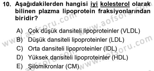 Hücre Kimyası Dersi 2015 - 2016 Yılı (Vize) Ara Sınav Soruları 10. Soru