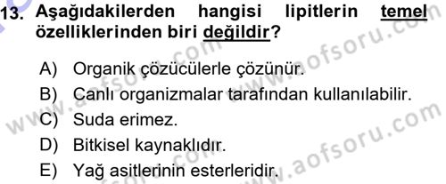 Hücre Kimyası Dersi 2015 - 2016 Yılı (Vize) Ara Sınav Soruları 13. Soru