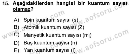 Hücre Kimyası Dersi 2015 - 2016 Yılı (Vize) Ara Sınav Soruları 15. Soru