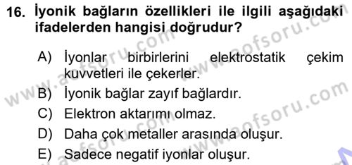 Hücre Kimyası Dersi 2015 - 2016 Yılı (Vize) Ara Sınav Soruları 16. Soru