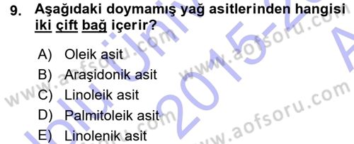 Hücre Kimyası Dersi 2015 - 2016 Yılı (Vize) Ara Sınav Soruları 9. Soru