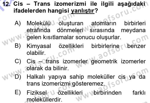 Hücre Kimyası Dersi 2015 - 2016 Yılı (Final) Dönem Sonu Sınav Soruları 12. Soru