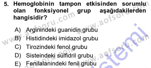 Hücre Kimyası Dersi 2015 - 2016 Yılı (Final) Dönem Sonu Sınav Soruları 5. Soru