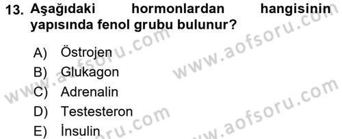 Hücre Kimyası Dersi 2015 - 2016 Yılı Tek Ders Sınav Soruları 13. Soru