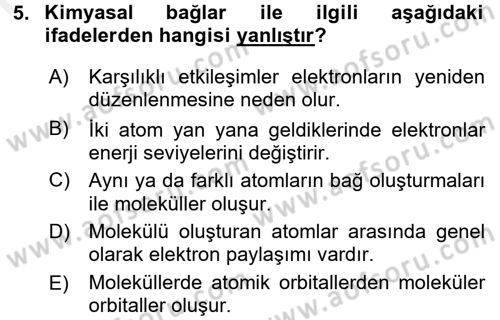 Hücre Kimyası Dersi 2015 - 2016 Yılı Tek Ders Sınav Soruları 5. Soru
