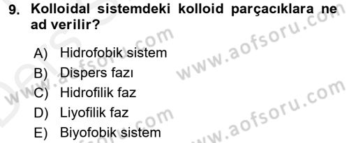 Hücre Kimyası Dersi 2015 - 2016 Yılı Tek Ders Sınav Soruları 9. Soru