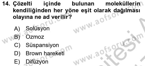 Hücre Kimyası Dersi 2016 - 2017 Yılı 3 Ders Sınav Soruları 14. Soru