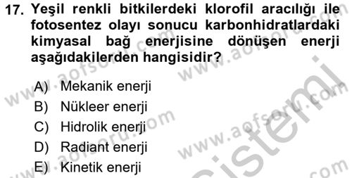 Hücre Kimyası Dersi 2016 - 2017 Yılı 3 Ders Sınav Soruları 17. Soru