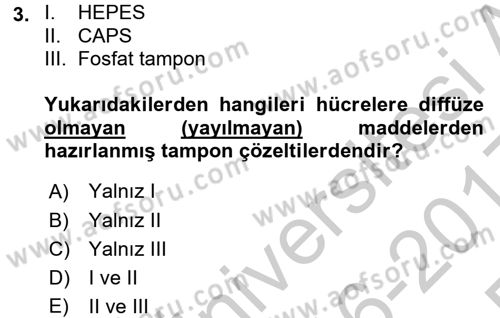 Hücre Kimyası Dersi 2016 - 2017 Yılı 3 Ders Sınav Soruları 3. Soru
