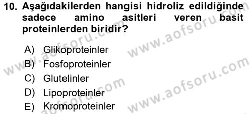 Hücre Kimyası Dersi 2016 - 2017 Yılı (Vize) Ara Sınavı 10. Soru