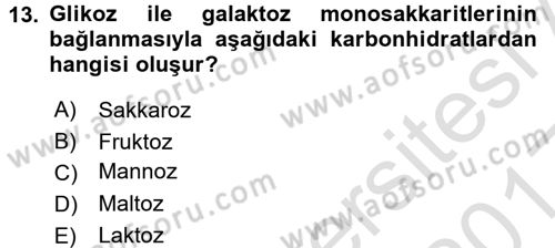 Hücre Kimyası Dersi 2016 - 2017 Yılı (Vize) Ara Sınav Soruları 13. Soru
