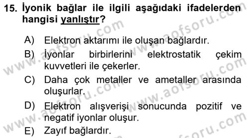 Hücre Kimyası Dersi 2016 - 2017 Yılı (Vize) Ara Sınav Soruları 15. Soru