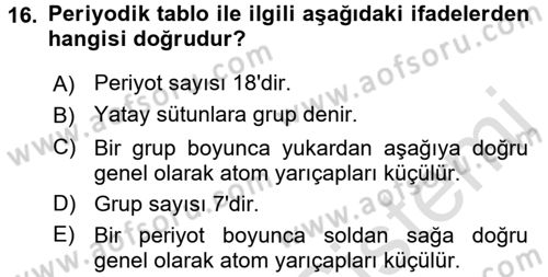 Hücre Kimyası Dersi 2016 - 2017 Yılı (Vize) Ara Sınav Soruları 16. Soru