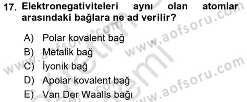 Hücre Kimyası Dersi 2016 - 2017 Yılı (Vize) Ara Sınav Soruları 17. Soru