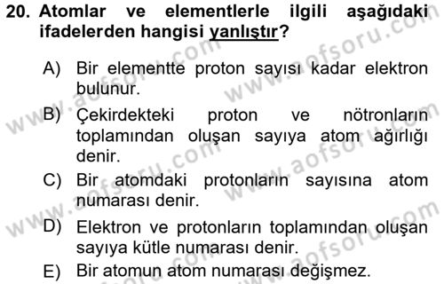 Hücre Kimyası Dersi 2016 - 2017 Yılı (Vize) Ara Sınav Soruları 20. Soru