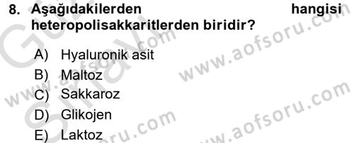 Hücre Kimyası Dersi 2016 - 2017 Yılı (Vize) Ara Sınav Soruları 8. Soru