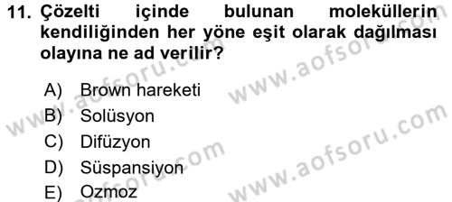 Hücre Kimyası Dersi 2016 - 2017 Yılı (Final) Dönem Sonu Sınav Soruları 11. Soru