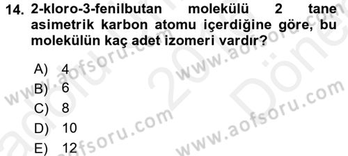Hücre Kimyası Dersi 2016 - 2017 Yılı (Final) Dönem Sonu Sınav Soruları 14. Soru