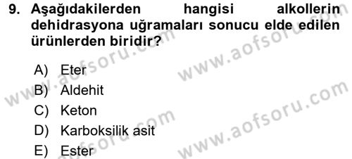 Hücre Kimyası Dersi 2016 - 2017 Yılı (Final) Dönem Sonu Sınav Soruları 9. Soru