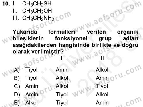 Hücre Kimyası Dersi 2017 - 2018 Yılı 3 Ders Sınav Soruları 10. Soru