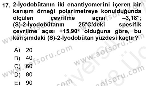 Hücre Kimyası Dersi 2017 - 2018 Yılı 3 Ders Sınav Soruları 17. Soru