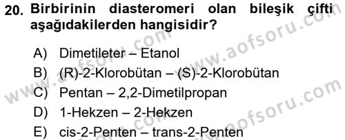 Hücre Kimyası Dersi 2017 - 2018 Yılı 3 Ders Sınav Soruları 20. Soru
