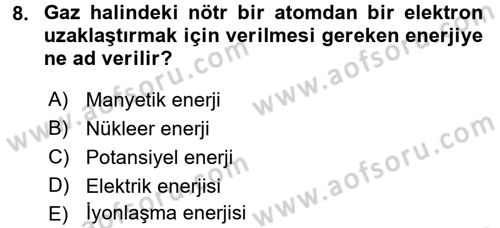 Hücre Kimyası Dersi 2017 - 2018 Yılı 3 Ders Sınav Soruları 8. Soru