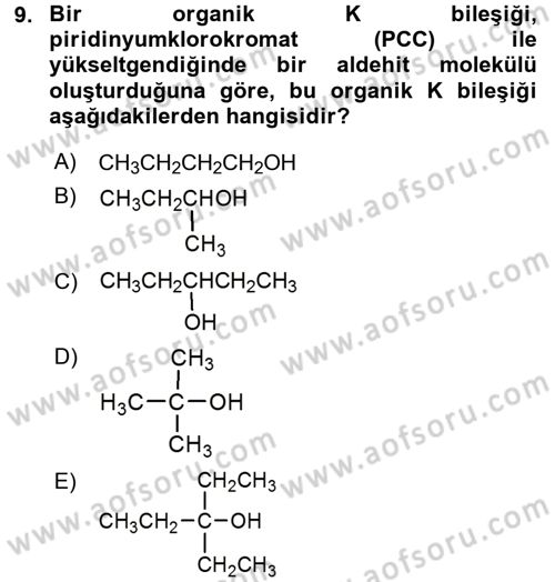 Hücre Kimyası Dersi 2017 - 2018 Yılı 3 Ders Sınav Soruları 9. Soru