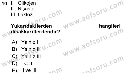 Hücre Kimyası Dersi 2017 - 2018 Yılı (Vize) Ara Sınav Soruları 10. Soru