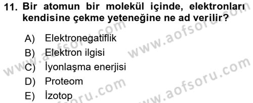 Hücre Kimyası Dersi 2017 - 2018 Yılı (Vize) Ara Sınav Soruları 11. Soru