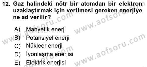 Hücre Kimyası Dersi 2017 - 2018 Yılı (Vize) Ara Sınav Soruları 12. Soru