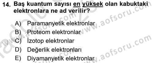 Hücre Kimyası Dersi 2017 - 2018 Yılı (Vize) Ara Sınav Soruları 14. Soru